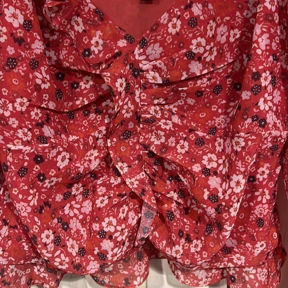 Lulus Ruffle Top with Sheer Sleeves, Size M - Picture 3 of 12